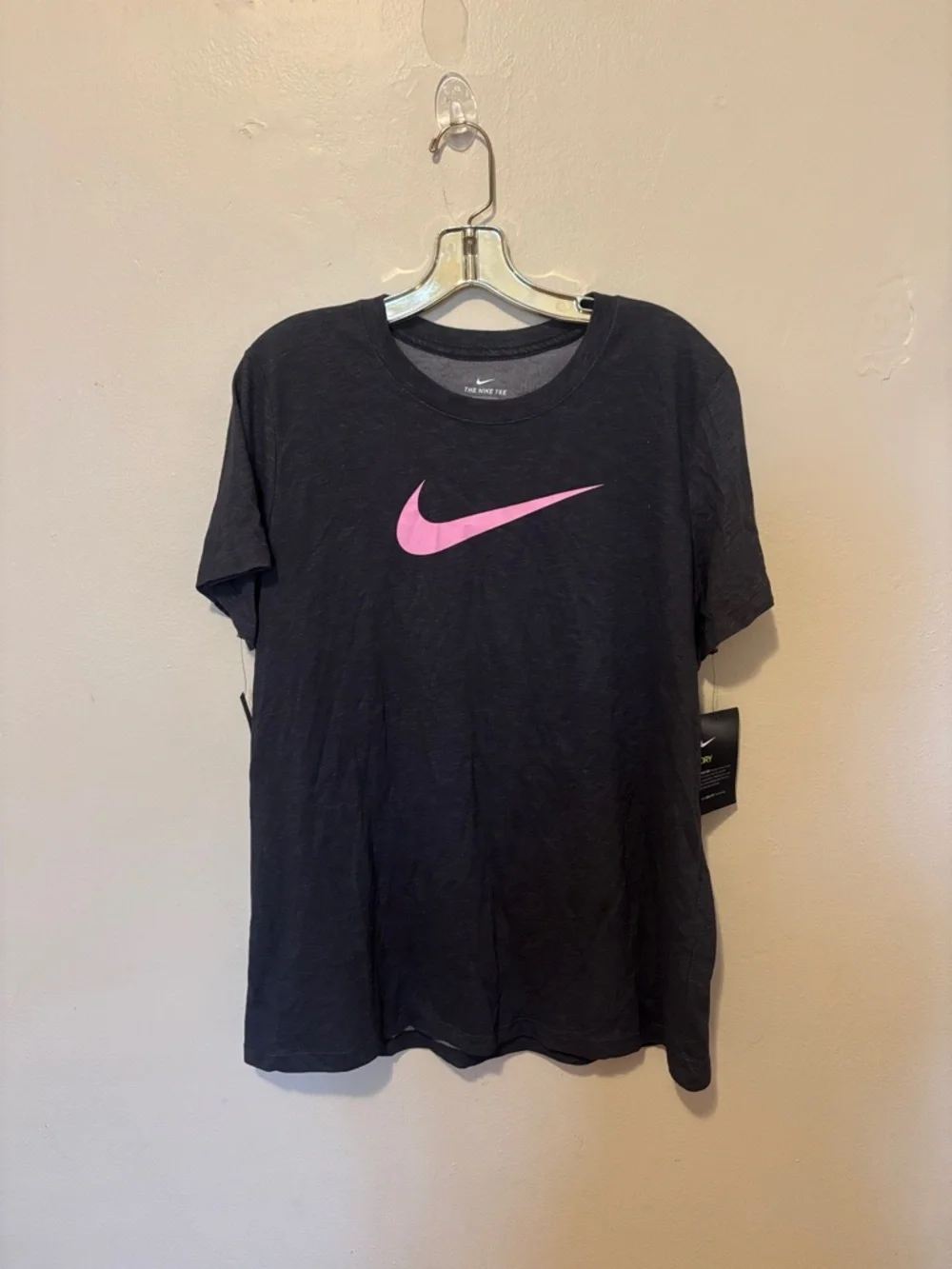 Nike Black T-Shirt with Pink Swoosh Logo